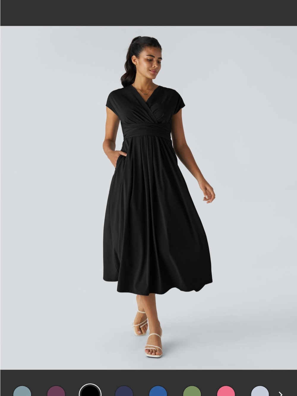 HALARA Black Midi Wrap Dress with Pockets